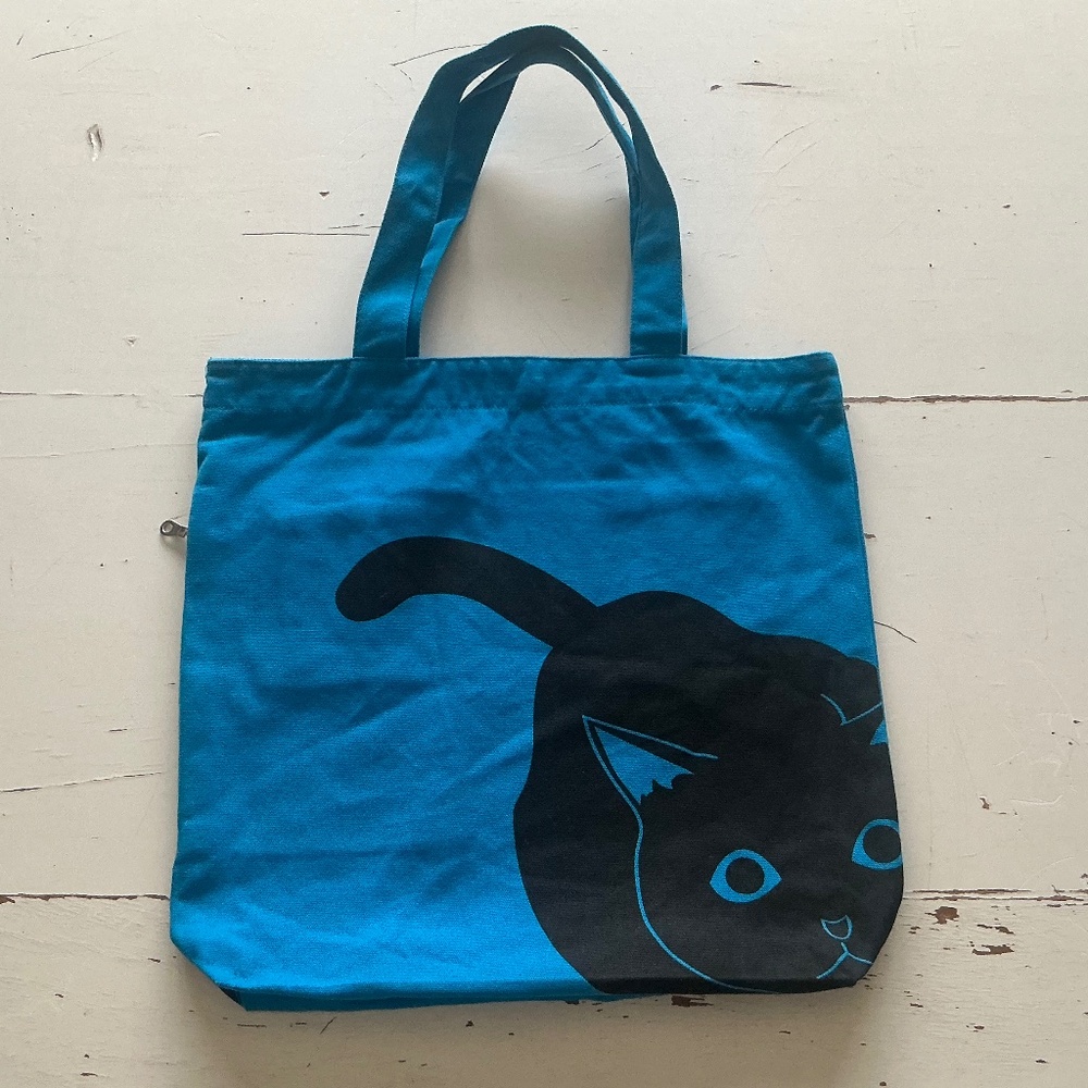 Funtote TM side zip Cat Kitty Canvas Tote Bag